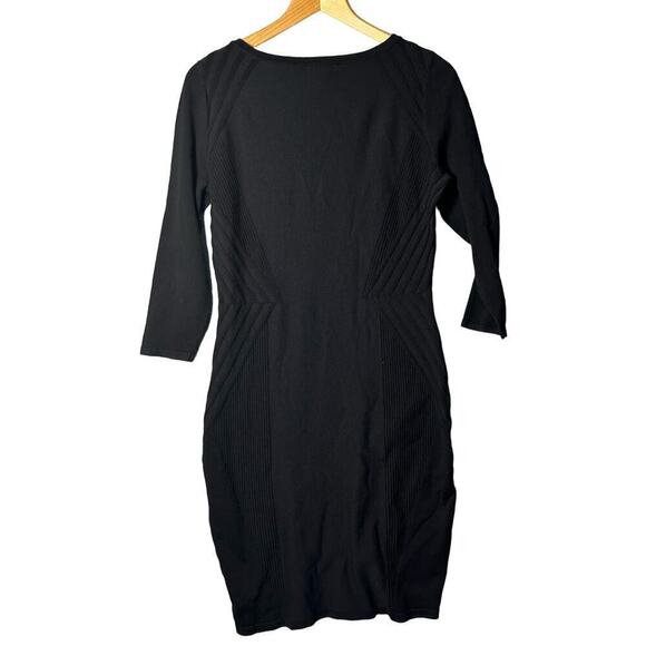 H&M Dress Womens Large Black 3/4 Sleeve Fitted Knit Sweater Bodycon Stretch - Picture 2 of 9